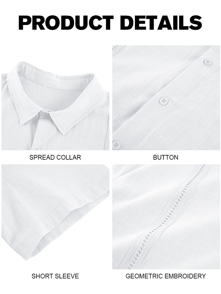 Ryannology Mens Guayabera Shirts Linen Short Sleeve Button Down Casual Beach Cuban Camp Mexican Shirt for Men Khaki - Image 3